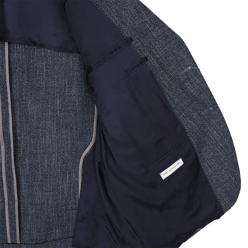 Jack Victor Mens Midland Unstructured Sport Coat 46R Blue Textured Melange Wool